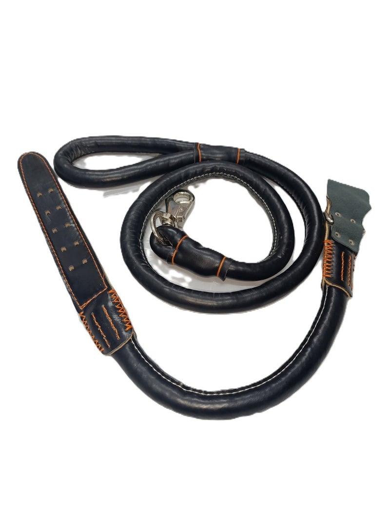 1 طوق وسلسلة للكلاب مصنوعين من جلد عالي الجودة بتصميم أنيق وقوي بلون البني والاسود - Image 2